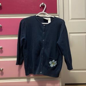 Liz Claiborne navy embroidered floral flower cardigan